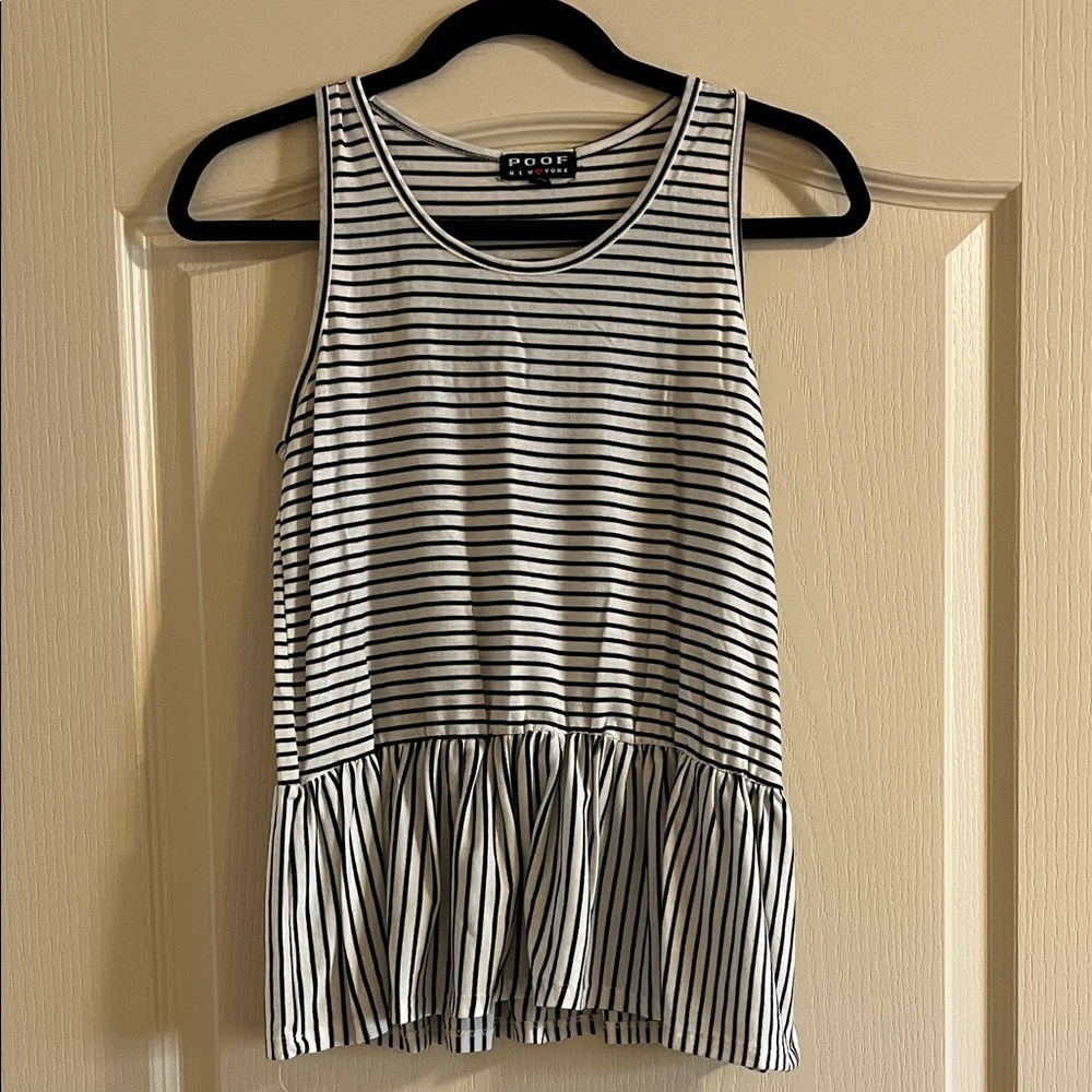 Poof! Black & White Striped Sleeveless Peplum Tank
